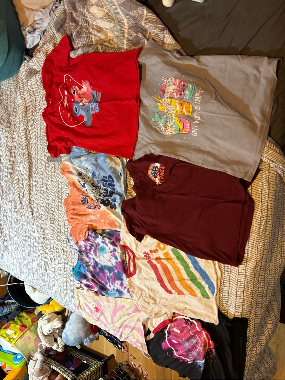Kids Short Sleeve  bundle Tees Pack - Red, Gray, Maroon, Tie-Dye & Rainbow